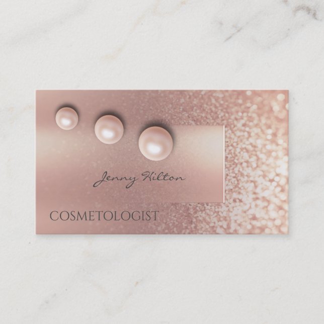 Ombre chic rose gold pearl modern luxury glittery business card (Front)