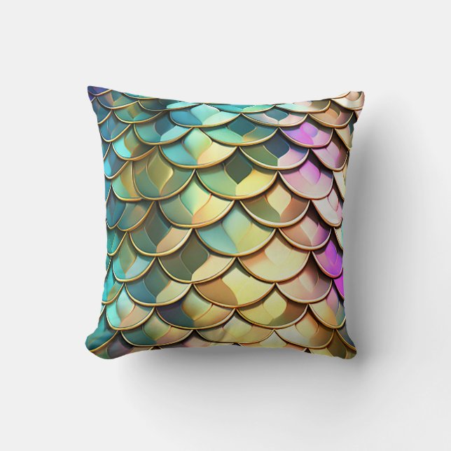 Ombre Colourful Scales and Glitter Reversible  Throw Pillow (Front)