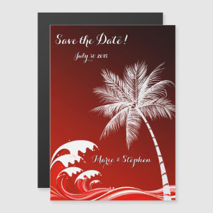 OMBRÉ CRIMSON TROPICAL PALMS Save the Date Magnetic Invitation