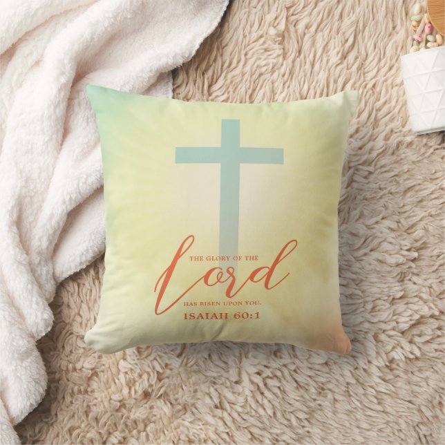 Ombre Cross Scripture Double Sided Throw Pillow (Blanket)