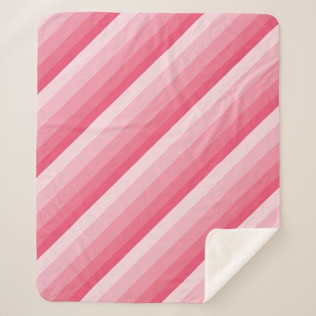 Ombre diagonal stripes in  pink tones sherpa blanket (Front)