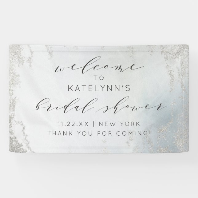 Ombre Dusty Blue Frosted Bridal Shower Welcome Banner (Horizontal)