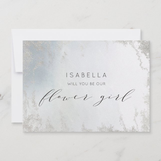 Ombre Dusty Blue Frosted Flower Girl Proposal Card (Front)