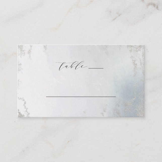 Ombre Dusty Blue Frosted Foil Wedding Table Number Place Card (Front)
