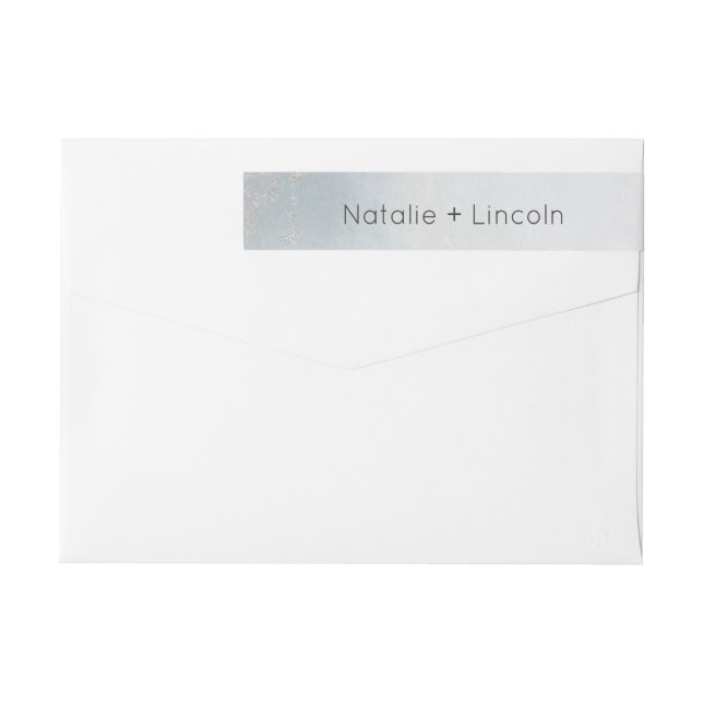 Ombre Dusty Blue Frosted Silver Foil Chic Wedding Wrap Around Label (Back)