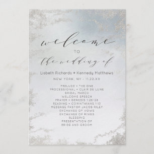 Ombre Dusty Blue Frosted Silver Wedding Ceremony Program