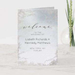 Ombre Dusty Blue Frosted Silver Wedding Ceremony Program
