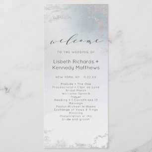 Ombre Dusty Blue Frosted Silver Wedding Ceremony Program