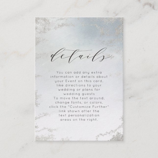 Ombre Dusty Blue Frosted Silver Wedding Details Enclosure Card (Front)