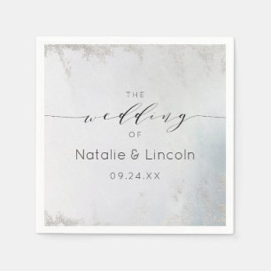 Ombre Dusty Blue Frosted Silver Wedding Monogram Napkin