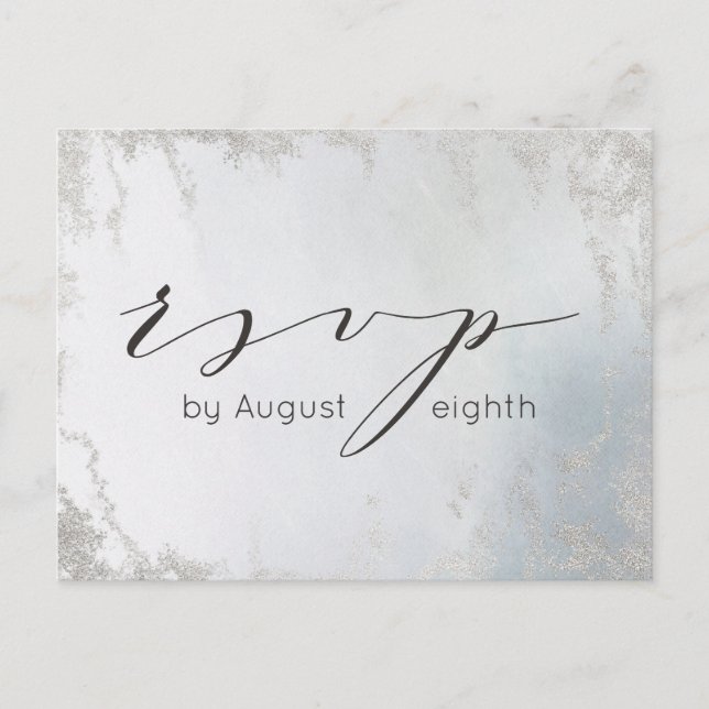 Ombre Dusty Blue Frosted Wedding Meal Choice RSVP Postcard (Front)