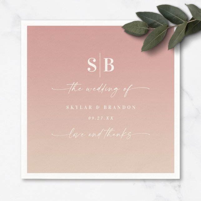 Ombre Dusty Pink & Champagne Monogrammed Wedding Napkin (Creator Uploaded)