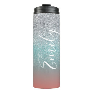 Ombre Faux Sparkle Colourful Monogrammed Name      Thermal Tumbler