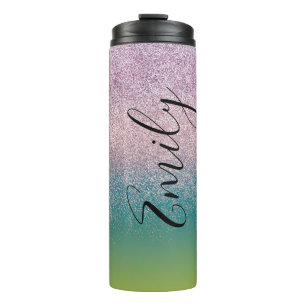 Ombre Faux Sparkle Colourful Monogrammed Name Thermal Tumbler