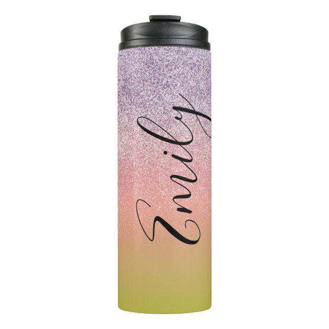 Ombre Faux Sparkle Colourful Monogrammed Name     Thermal Tumbler (Front)
