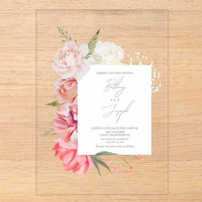 Ombré Floral Botanical Elegant Wedding Invitation (Front)