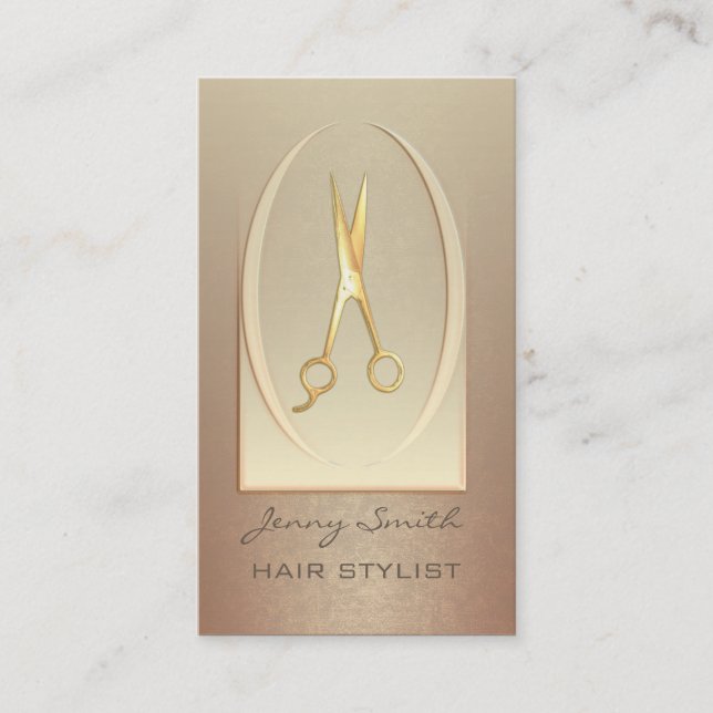 Ombre gentle elegant modern luxury gold scissors business card (Front)