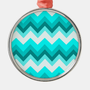 Ombre Girly Pattern Teal Turquoise Chevron Metal Ornament