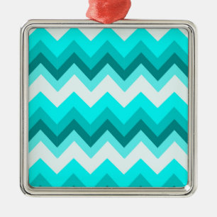 Ombre Girly Pattern Teal Turquoise Chevron Metal Ornament