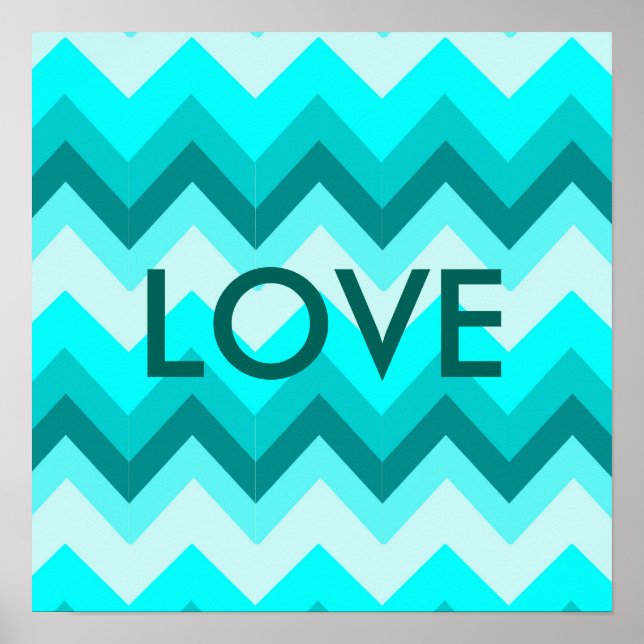 Ombre Girly Pattern Teal Turquoise Chevron Poster (Front)