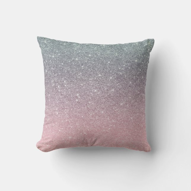 Ombre Glitter Blush Pink Grey Gradient Fading Throw Pillow (Front)