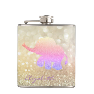 Ombre Glitter Elephant, Bokeh - Personalized Hip Flask