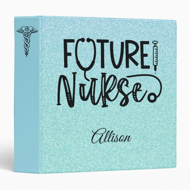 Ombre Glitter Future Nurse Medical Caduceus Symbol Binder (Front/Spine)