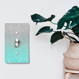 Ombre Glitter Grey Silver Teal Turquoise Light Switch Cover