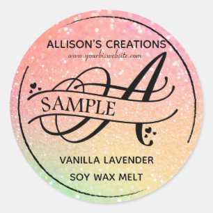 Ombre Glitter Monogram A Sample Product Classic Round Sticker