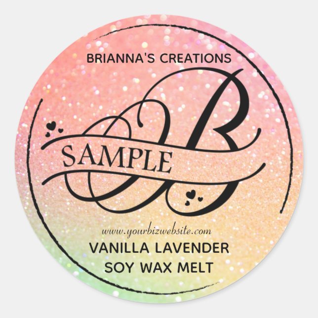 Ombre Glitter Monogram B Sample Product Classic Round Sticker (Front)