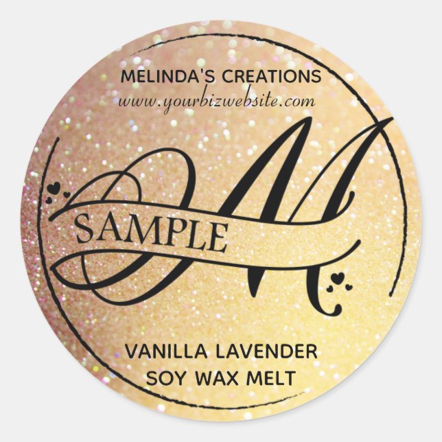 Ombre Glitter Monogram M Sample Product Classic Round Sticker (Front)