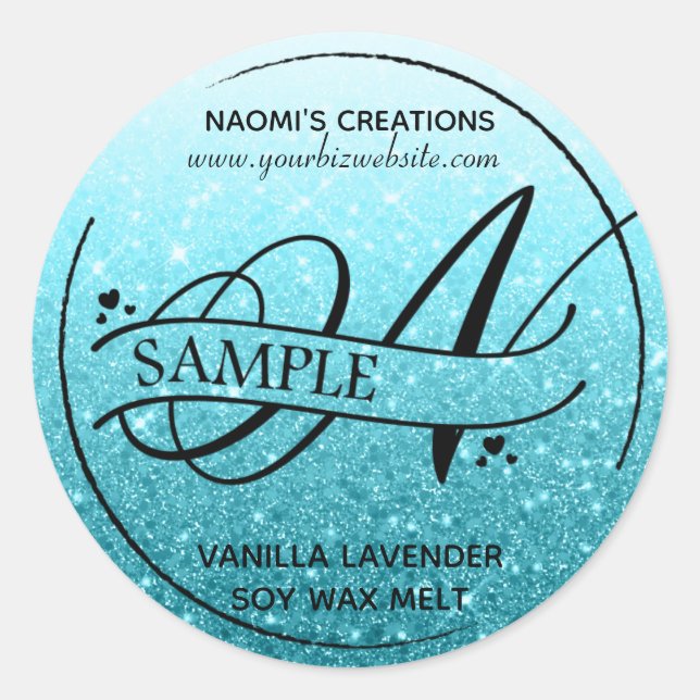 Ombre Glitter Monogram N Sample Product Classic Round Sticker (Front)