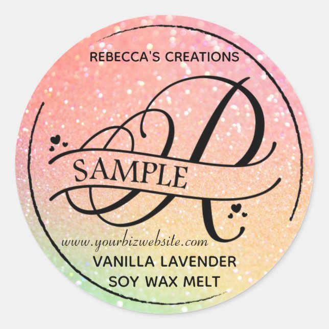 Ombre Glitter Monogram R Sample Product Classic Round Sticker (Front)