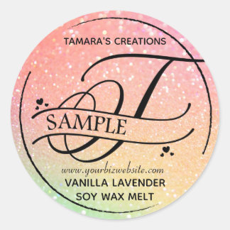 Ombre Glitter Monogram T Sample Product Classic Round Sticker