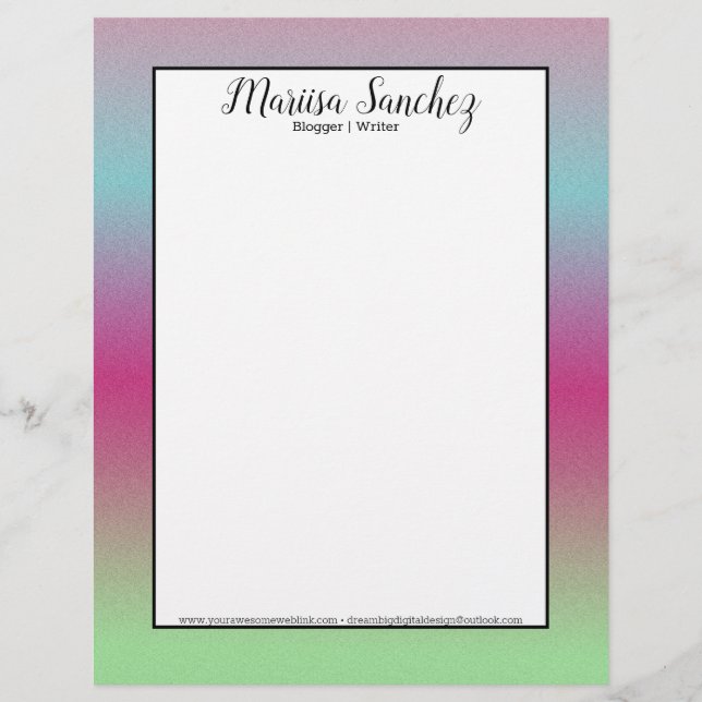 Ombre Glitter Rainbow Colourful Border Letterhead (Front)