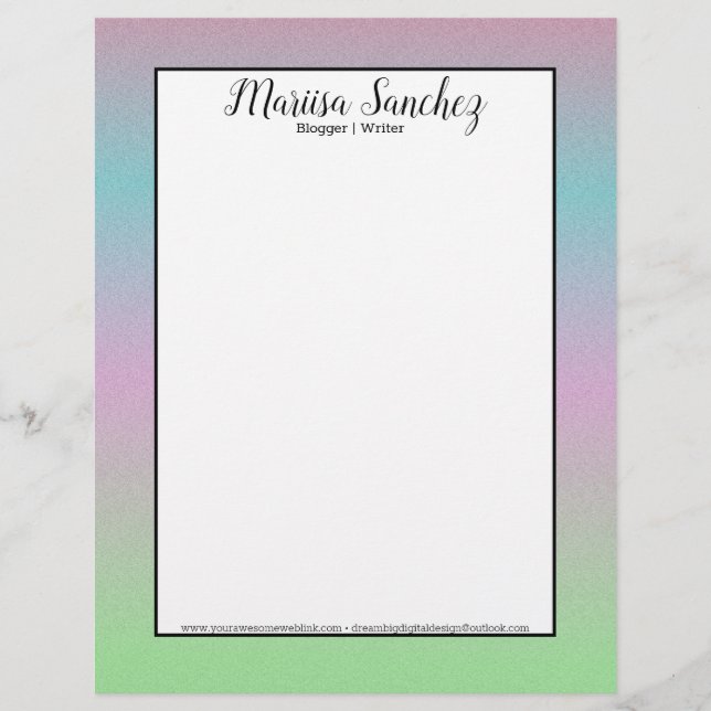 Ombre Glitter Rainbow Pastel Colourful Border Letterhead (Front)
