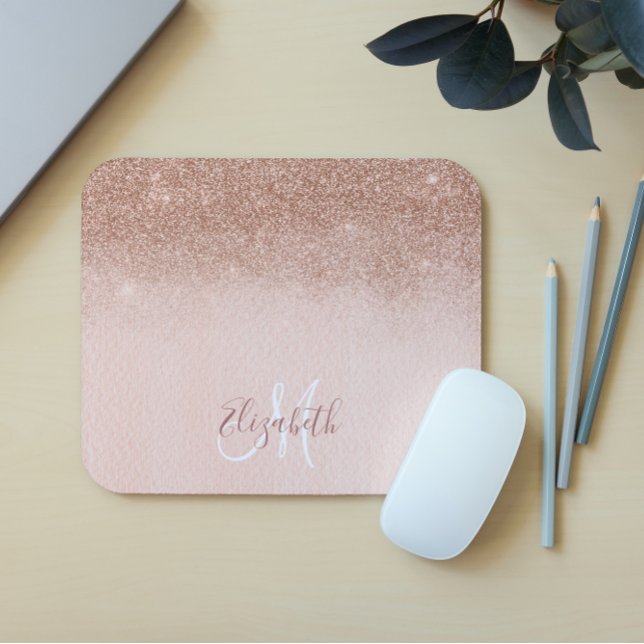 Ombre Glitter Rose Gold Personalized Monogram Mouse Pad (Creator Uploaded)