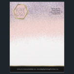 Ombre Glitter Your Logo Branding Pink Purple Letterhead<br><div class="desc">Letterhead with Ombre Faux Glitter Add your own logo</div>