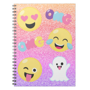 Ombre Glittered OMG Emoji Spiral Notebook