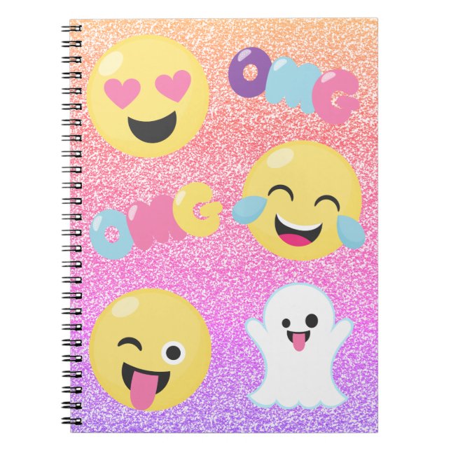 Ombre Glittered OMG Emoji Spiral Notebook (Front)