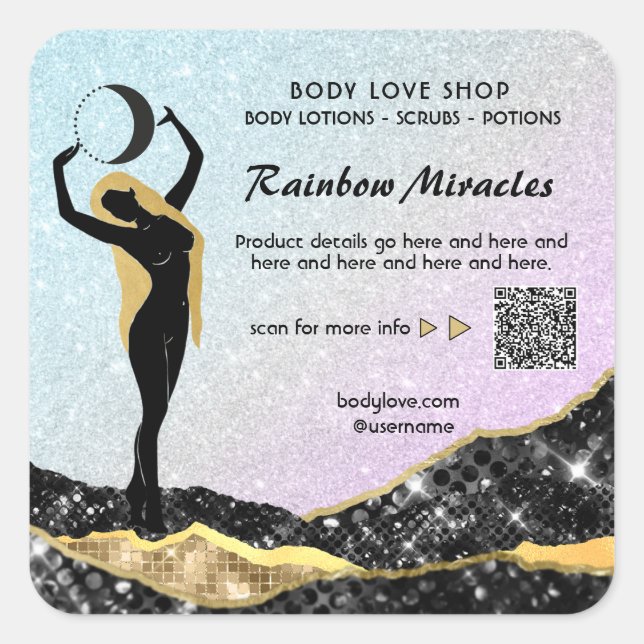 *~* Ombre Goddess Intention Spell AP24 Rainbow Squ Square Sticker (Front)