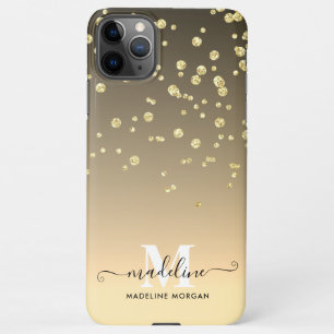 Ombre gold sparkle glitter monogram iPhone 11Pro max case