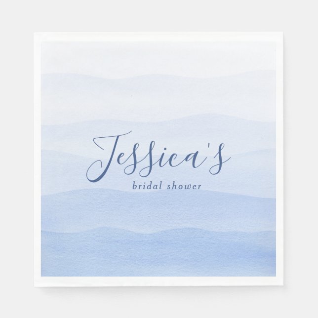 Ombre Gradient Dip Dye Blue Bridal Shower Napkin (Front)