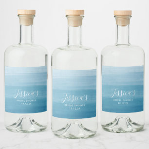 Ombre Gradient Dip Dye Ocean Blue Bridal Shower  Liquor Bottle Label