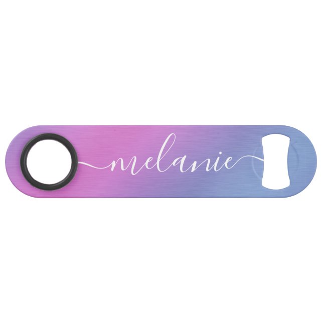 Ombre Gradient Pink Purple Calligraphy Name Bar Key (Front (Horizontal))