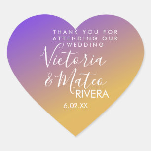 Ombre Gradient Purple Yellow Sunset Wedding Heart Sticker