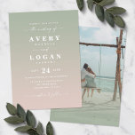 Ombre Green & Pink Wedding Invitation with Photo<br><div class="desc">Ombre Green & Pink Wedding Invitation with Photo. This modern wedding invite design is minimalistic and elegant with a bold text highlighting the couples names. The soft fading gradient background is pretty and chic. Shown in the new Wedding Colour Palette. Also features a custom photograph picture on the back side....</div>