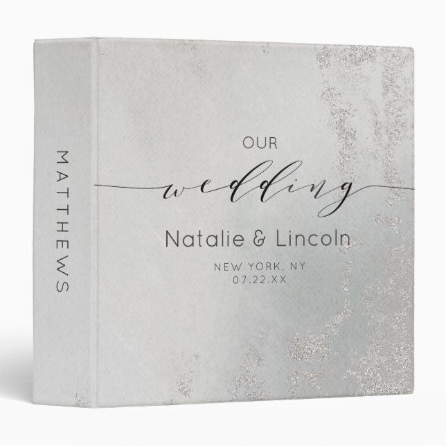 Ombre Grey White Frosted Foil Wedding Photo Album Binder (Front/Spine)