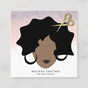 Ombré Hair Faux Gold Glitter Girl Salon Beauty Square Business Card