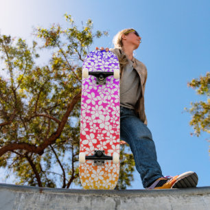 Ombre Hand Drawn Doodle Flower Pattern Skateboard